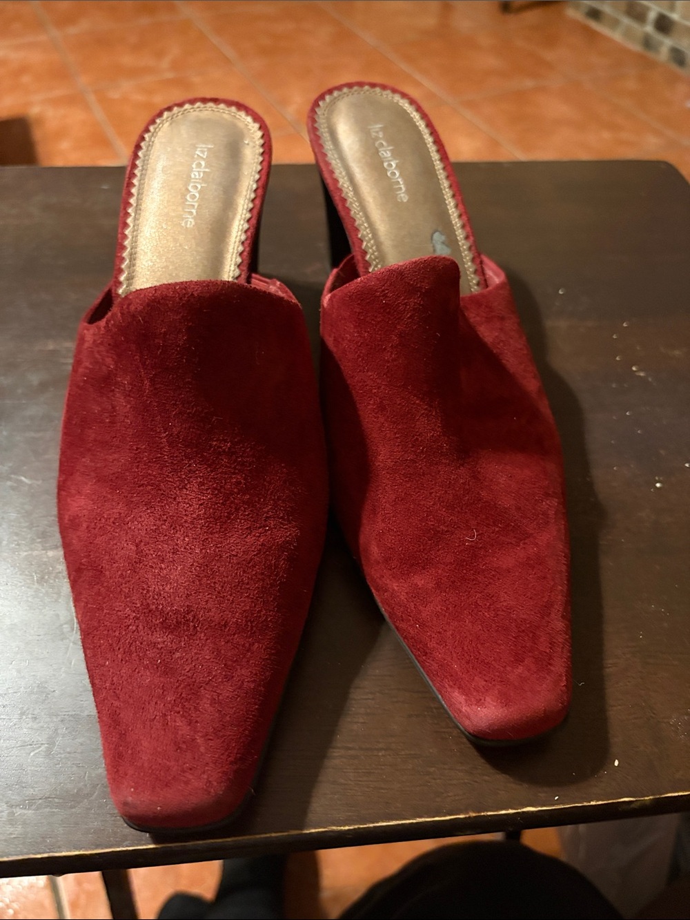 Liz Claiborne Burgundy Suede Slip-On Mules